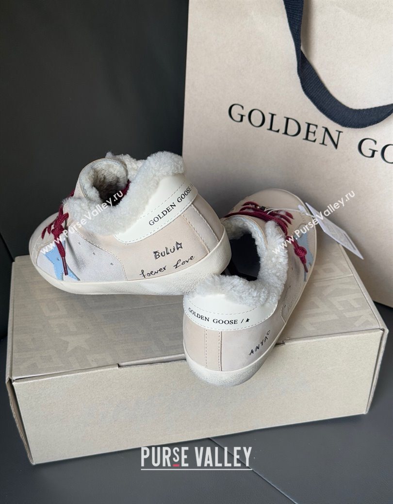 Golden Goose Womens Super-Star Sneakers in Light Pink Leather and Wool 2025 GGDB1031022 (MD-251031082)