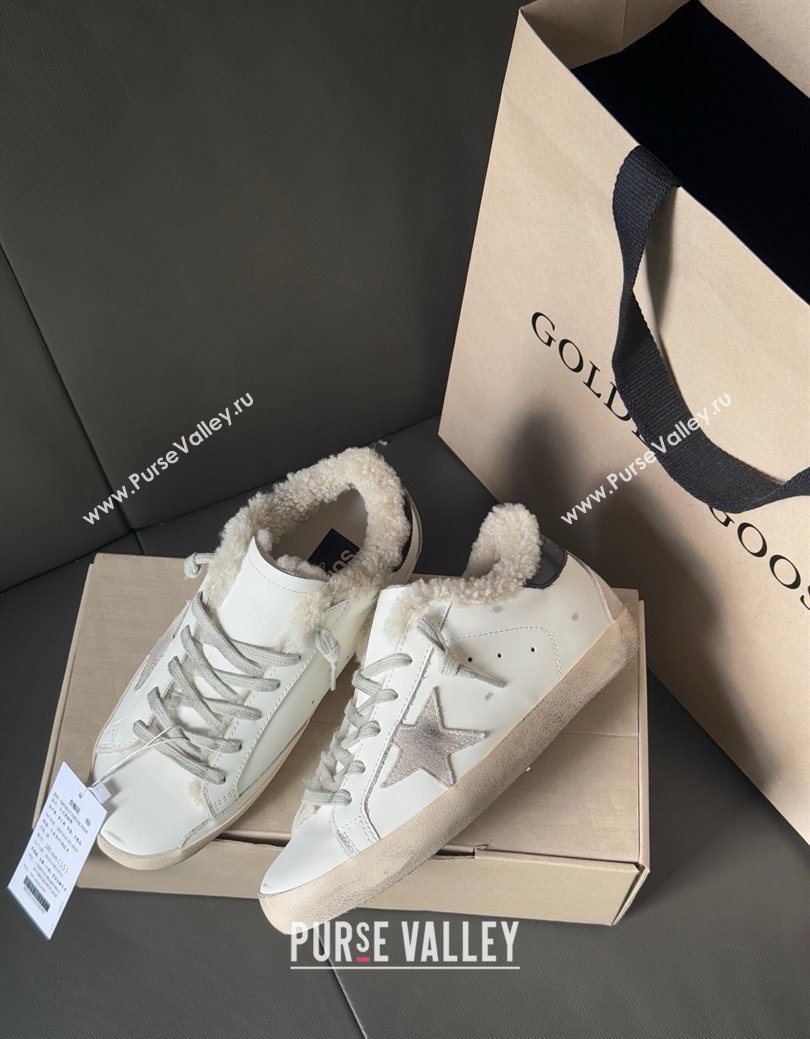 Golden Goose Womens Super-Star Sneakers in White Leather and Wool 2025 GGDB103123 (MD-251031083)