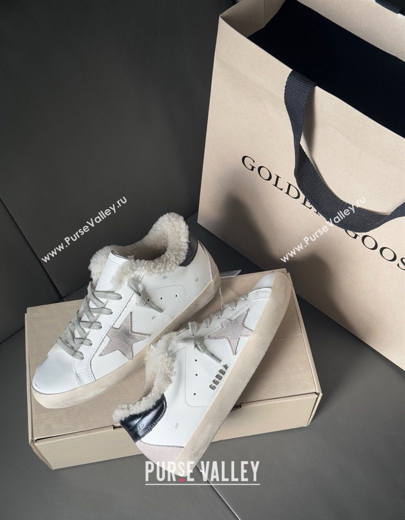 Golden Goose Womens Super-Star Sneakers in White Leather and Wool 2025 GGDB103123 (MD-251031083)