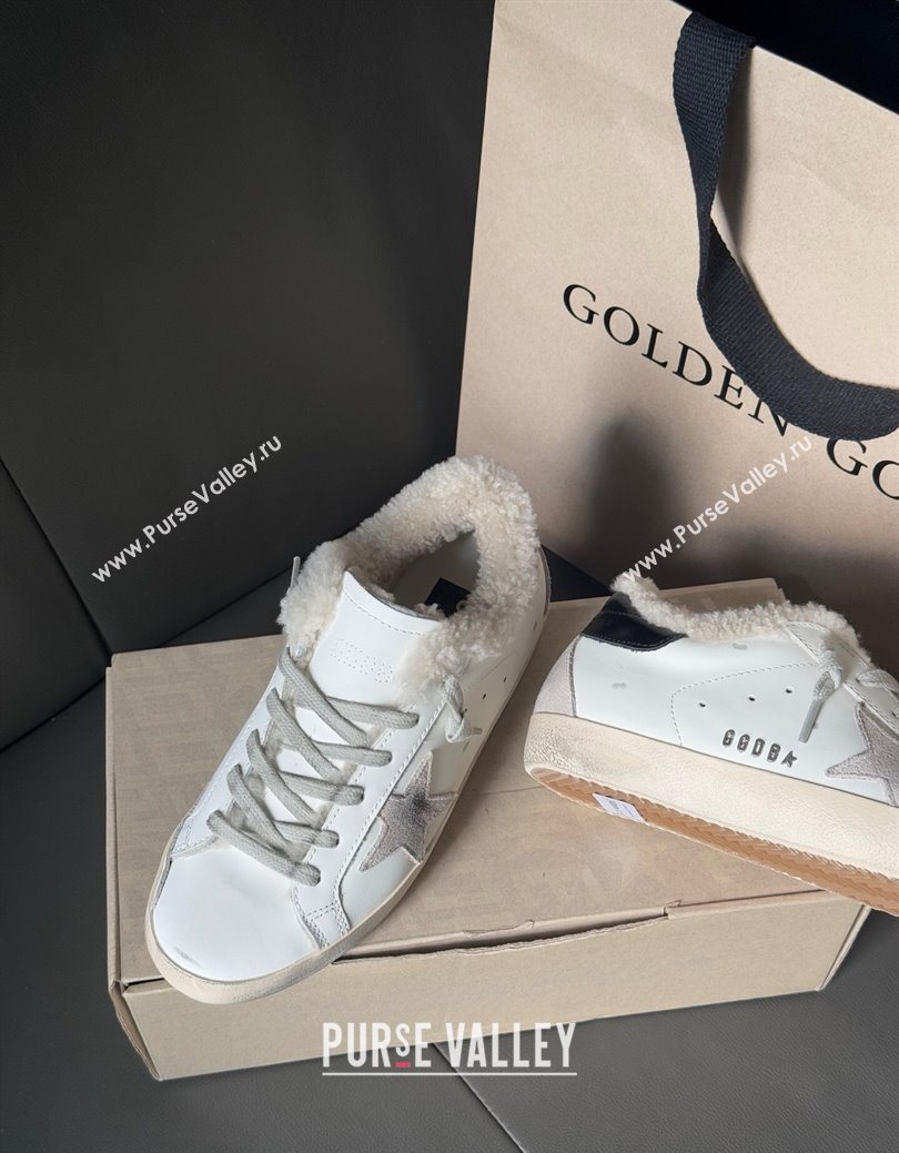 Golden Goose Womens Super-Star Sneakers in White Leather and Wool 2025 GGDB103123 (MD-251031083)