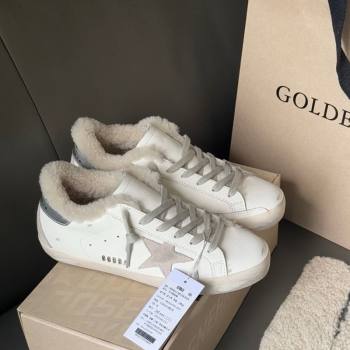Golden Goose Womens Super-Star Sneakers in White Leather and Wool 2025 GGDB103124 (MD-251031084)