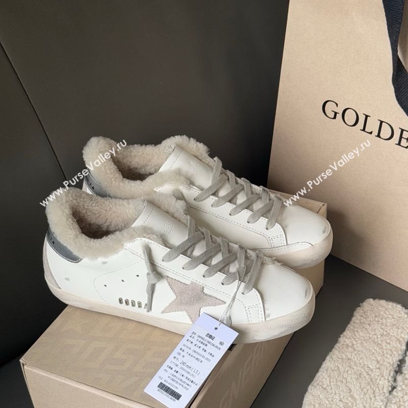 Golden Goose Womens Super-Star Sneakers in White Leather and Wool 2025 GGDB103124 (MD-251031084)