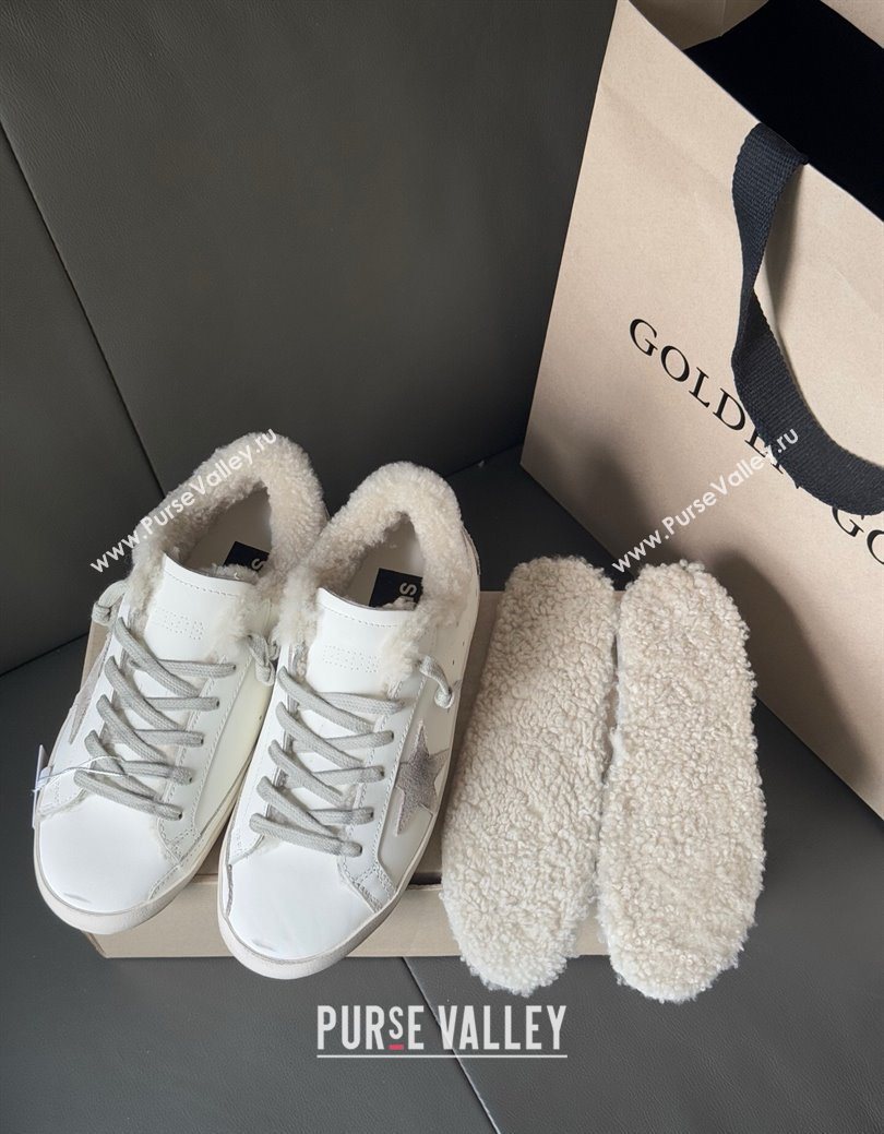 Golden Goose Womens Super-Star Sneakers in White Leather and Wool 2025 GGDB103124 (MD-251031084)