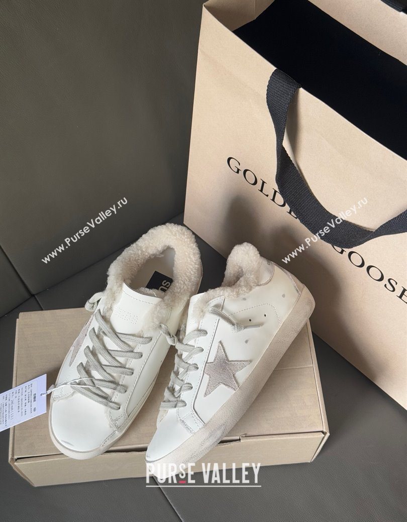 Golden Goose Womens Super-Star Sneakers in White Leather and Wool 2025 GGDB103124 (MD-251031084)