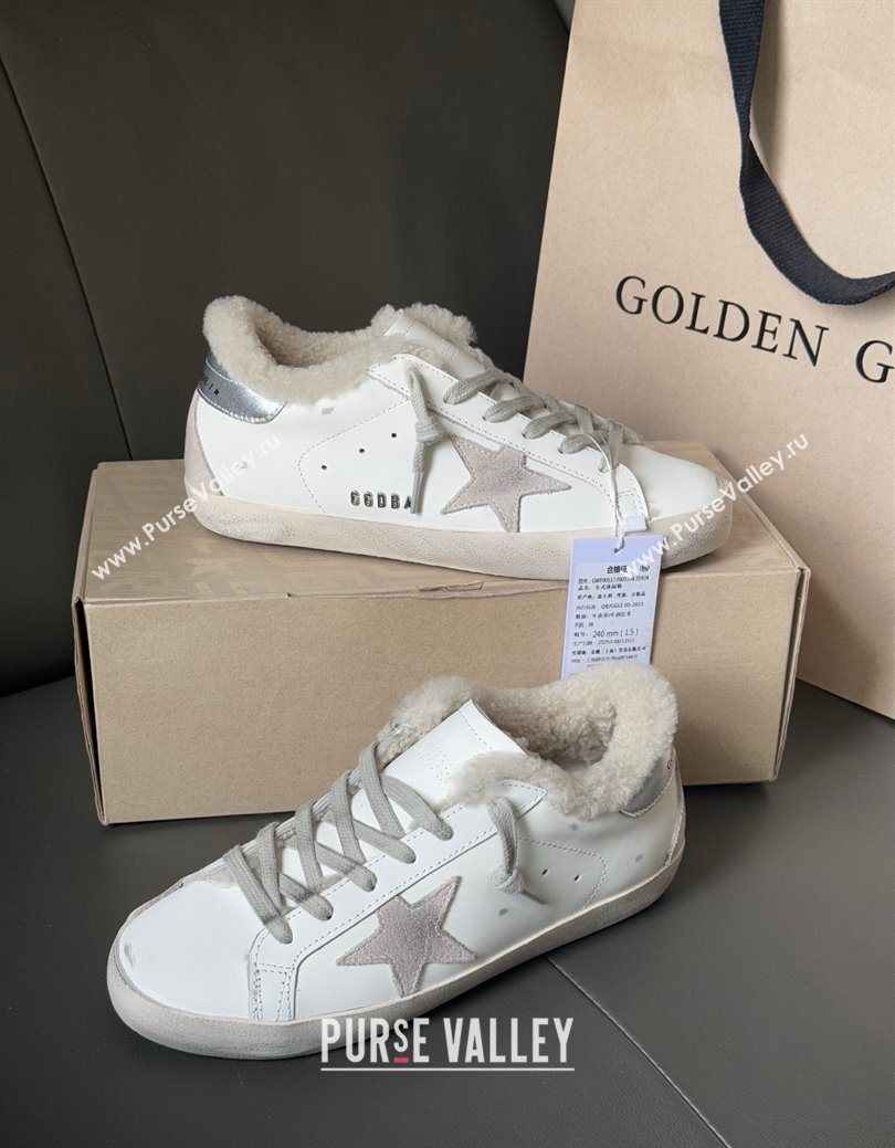Golden Goose Womens Super-Star Sneakers in White Leather and Wool 2025 GGDB103124 (MD-251031084)