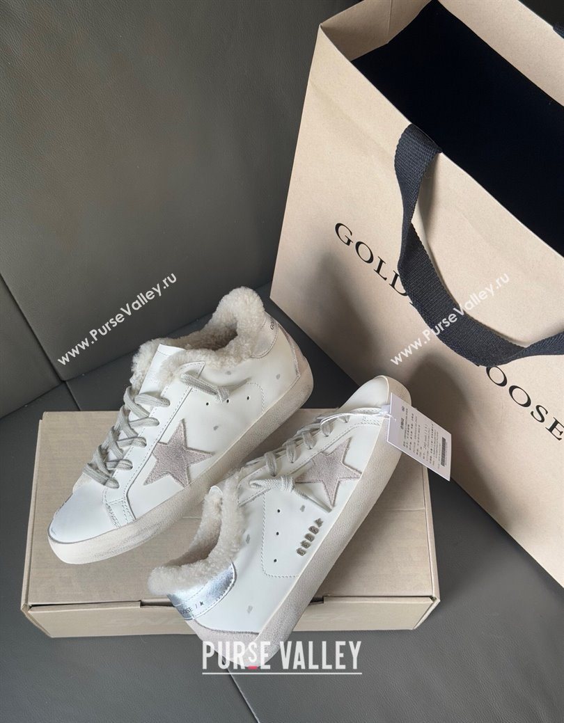 Golden Goose Womens Super-Star Sneakers in White Leather and Wool 2025 GGDB103124 (MD-251031084)