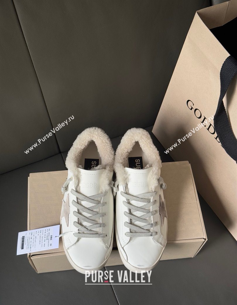 Golden Goose Womens Super-Star Sneakers in White Leather and Wool 2025 GGDB103124 (MD-251031084)
