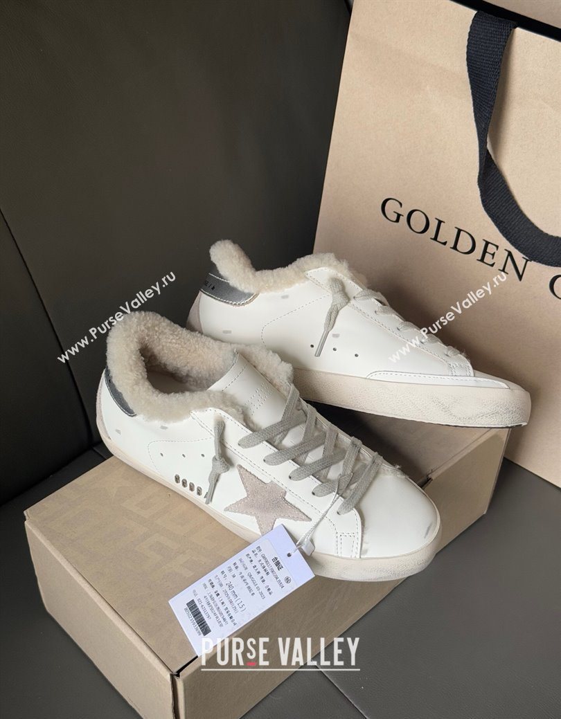 Golden Goose Womens Super-Star Sneakers in White Leather and Wool 2025 GGDB103124 (MD-251031084)