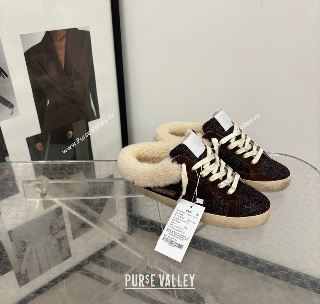 Golden Goose Womens Super-Star Sabots Sneaker in Suede and Strass Brown 2025 GGDB103103 (MD-251031059)