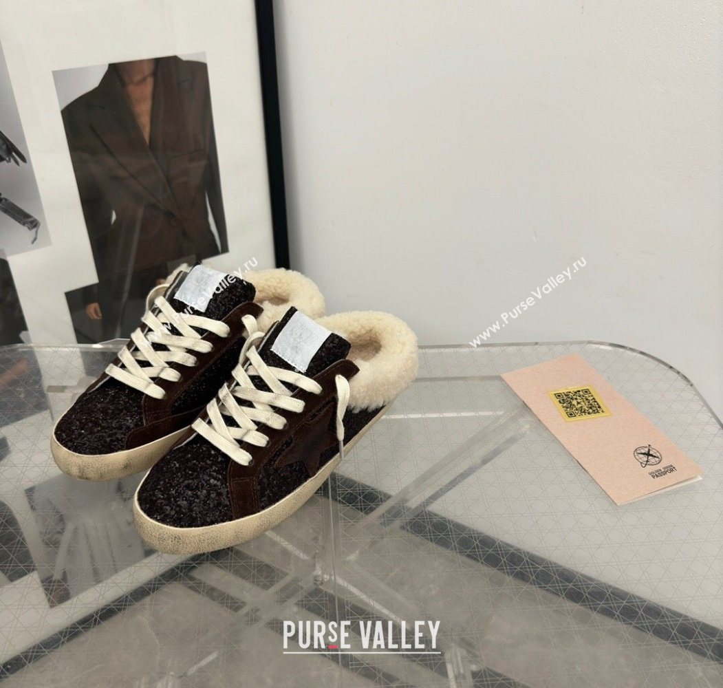 Golden Goose Womens Super-Star Sabots Sneaker in Suede and Strass Brown 2025 GGDB103103 (MD-251031059)