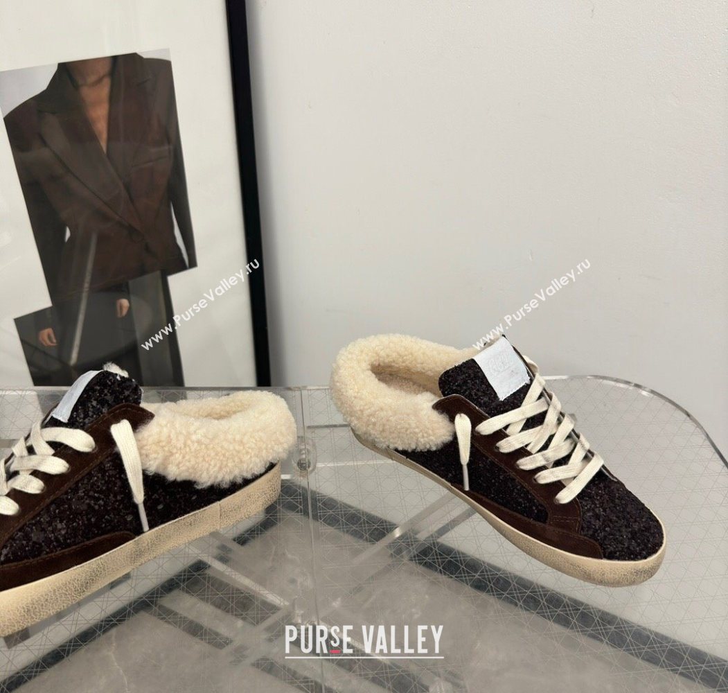 Golden Goose Womens Super-Star Sabots Sneaker in Suede and Strass Brown 2025 GGDB103103 (MD-251031059)