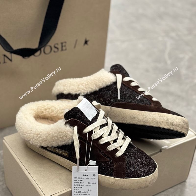 Golden Goose Womens Super-Star Sabots Sneaker in Suede and Strass Brown 2025 GGDB103103 (MD-251031059)