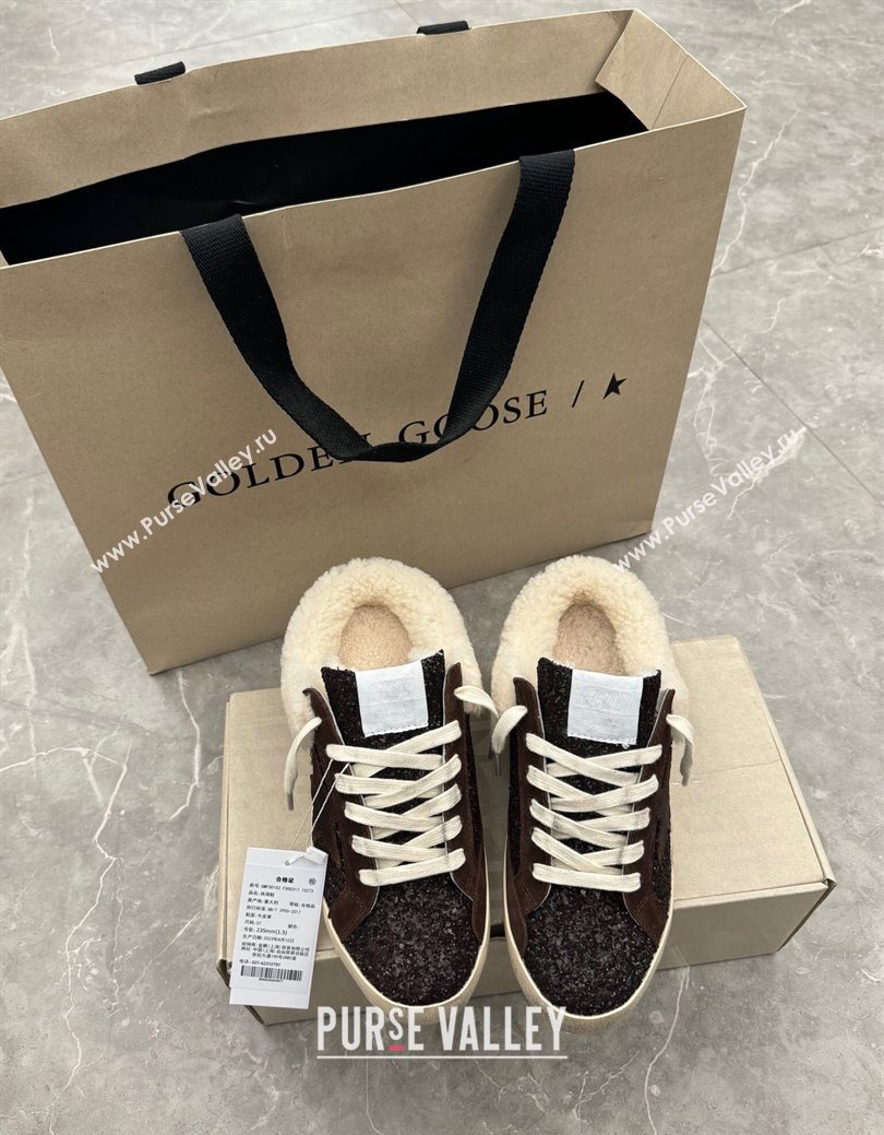 Golden Goose Womens Super-Star Sabots Sneaker in Suede and Strass Brown 2025 GGDB103103 (MD-251031059)
