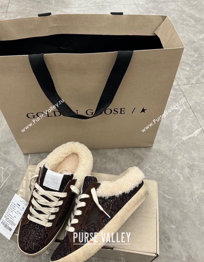 Golden Goose Womens Super-Star Sabots Sneaker in Suede and Strass Brown 2025 GGDB103103 (MD-251031059)