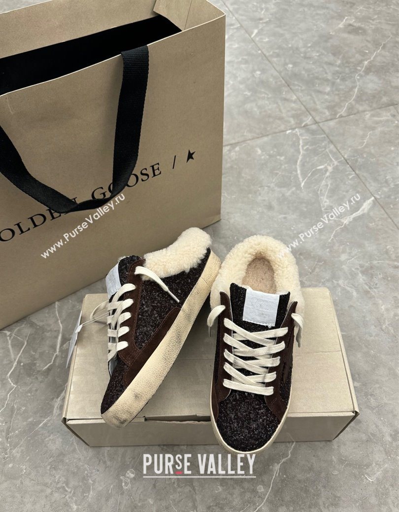 Golden Goose Womens Super-Star Sabots Sneaker in Suede and Strass Brown 2025 GGDB103103 (MD-251031059)
