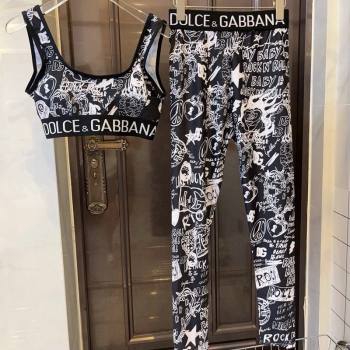 Dolce Gabbana DG Print Yoga Activewear Set Black 2024 0709 (XMN-240709071)