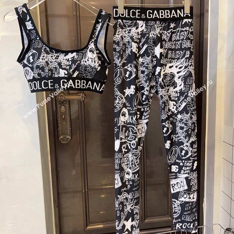 Dolce Gabbana DG Print Yoga Activewear Set Black 2024 0709 (XMN-240709071)