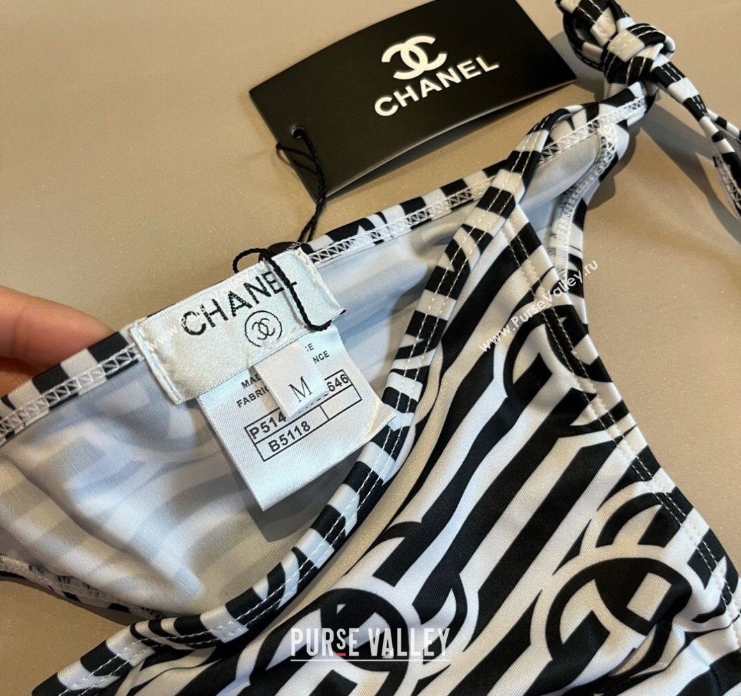 Chanel Two-Pieces Swimwear with Stripes White/Black 2025 0313 (WM-250313088)