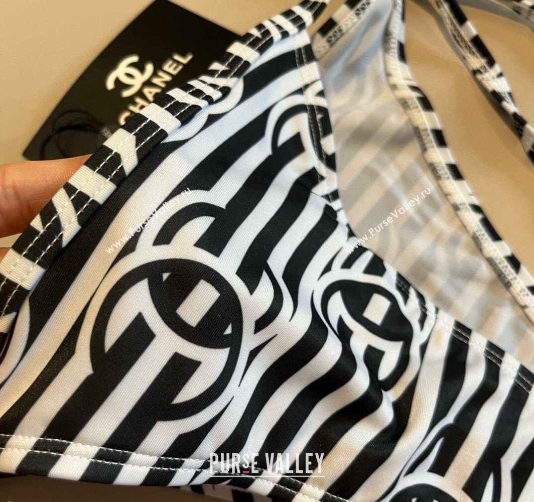 Chanel Two-Pieces Swimwear with Stripes White/Black 2025 0313 (WM-250313088)