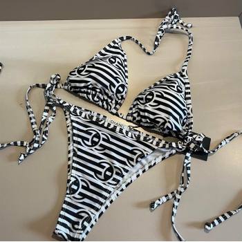 Chanel Two-Pieces Swimwear with Stripes White/Black 2025 0313 (WM-250313088)