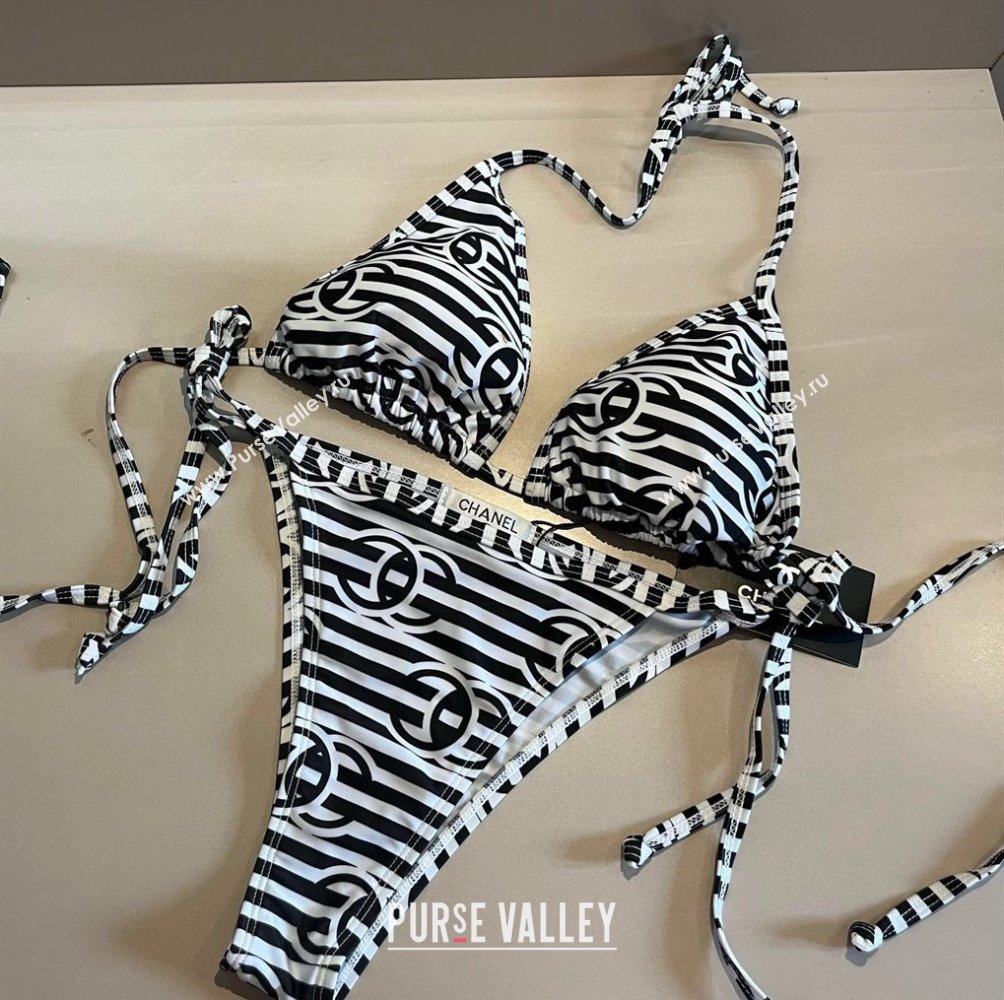 Chanel Two-Pieces Swimwear with Stripes White/Black 2025 0313 (WM-250313088)