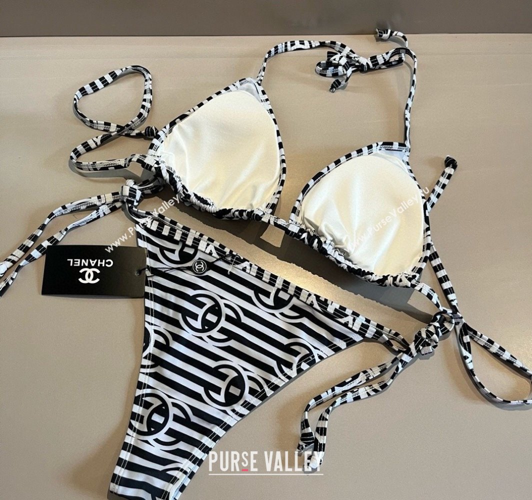 Chanel Two-Pieces Swimwear with Stripes White/Black 2025 0313 (WM-250313088)