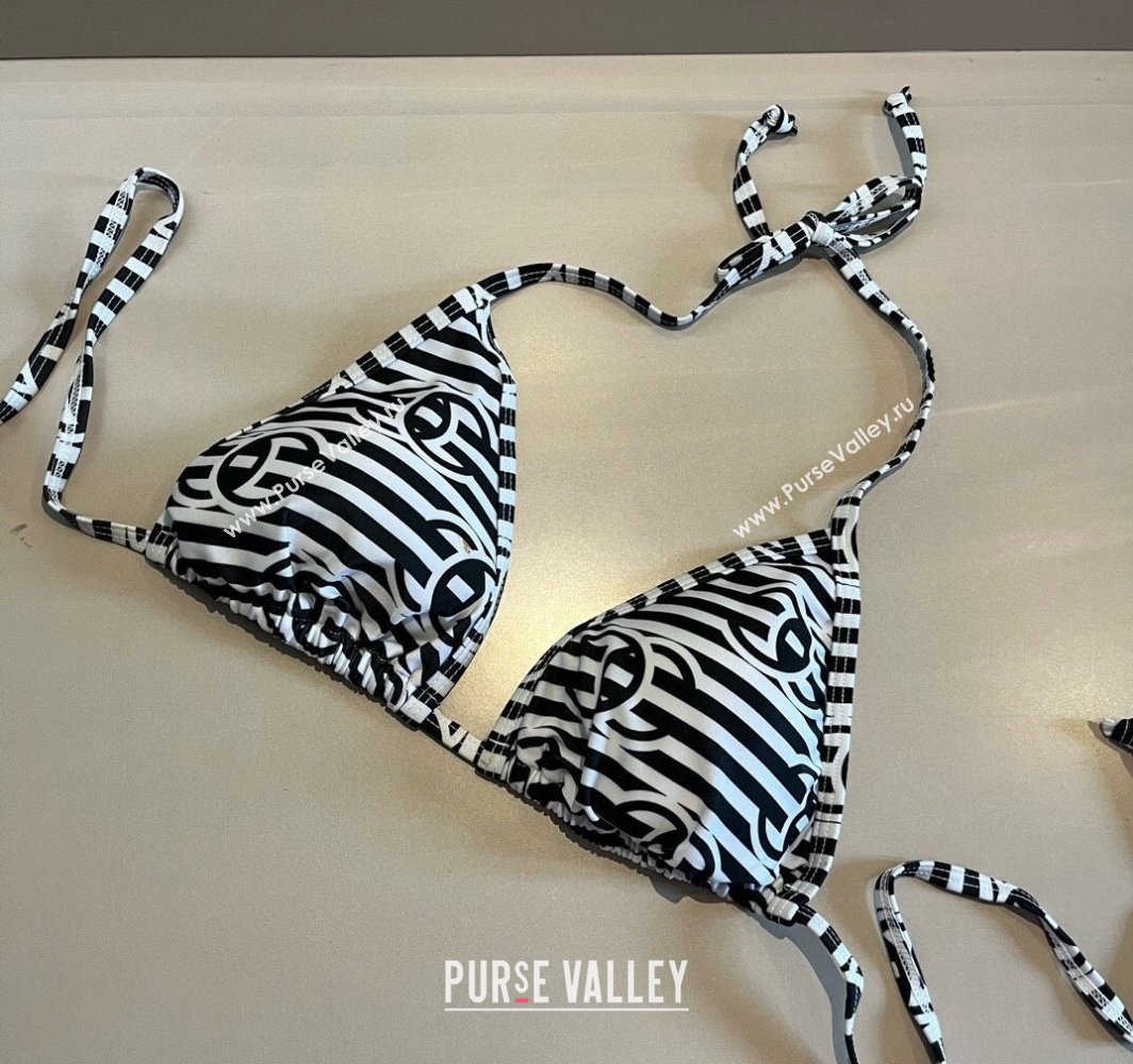 Chanel Two-Pieces Swimwear with Stripes White/Black 2025 0313 (WM-250313088)