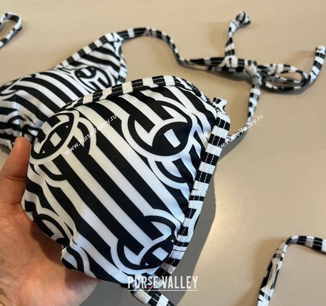 Chanel Two-Pieces Swimwear with Stripes White/Black 2025 0313 (WM-250313088)