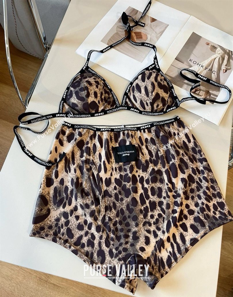 Dolce Gabbana Leopard Print Two-Pieces Swimwear Brown 2025 (WM-250313111)