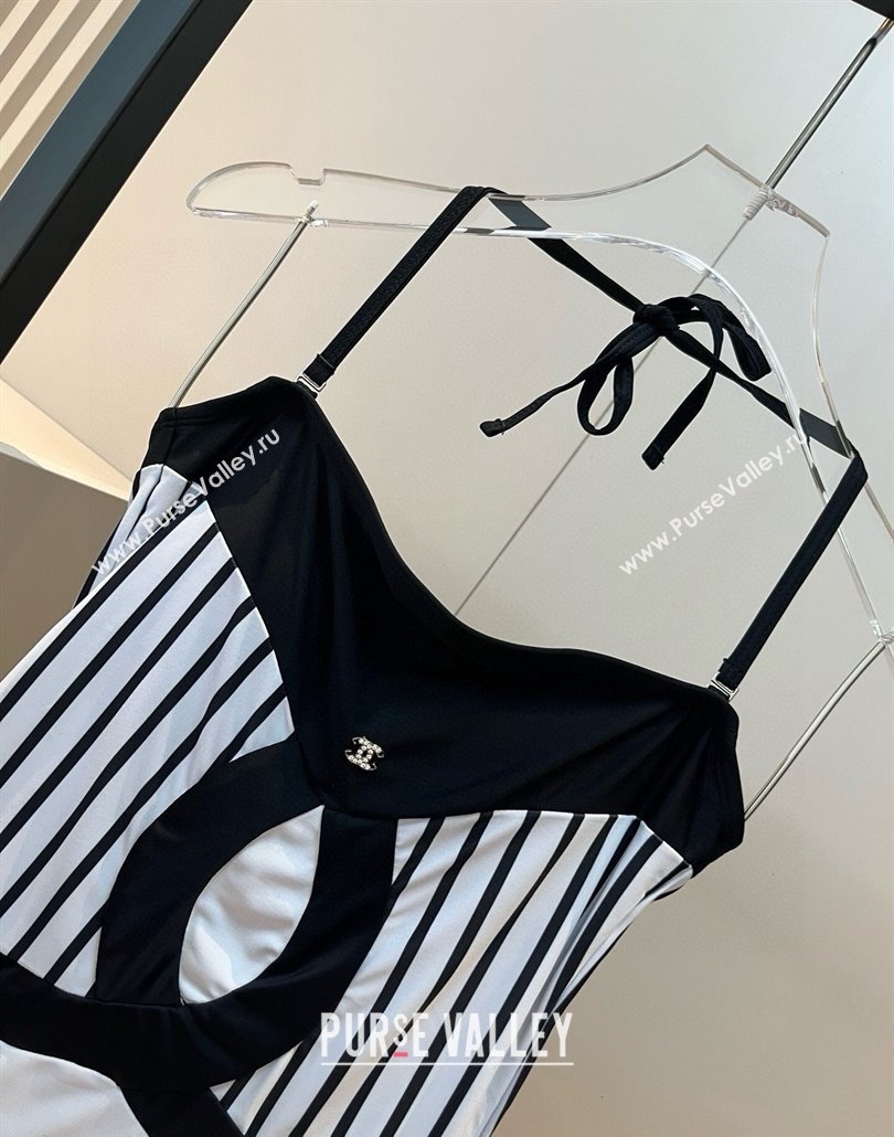 Chanel One-Piece Swimwear with Stripes White/Black 2025 0313 (WM-250313089)