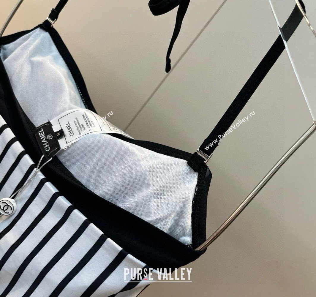 Chanel One-Piece Swimwear with Stripes White/Black 2025 0313 (WM-250313089)