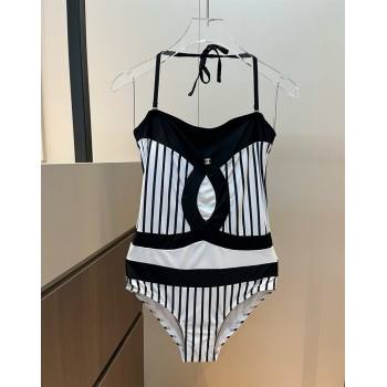 Chanel One-Piece Swimwear with Stripes White/Black 2025 0313 (WM-250313089)