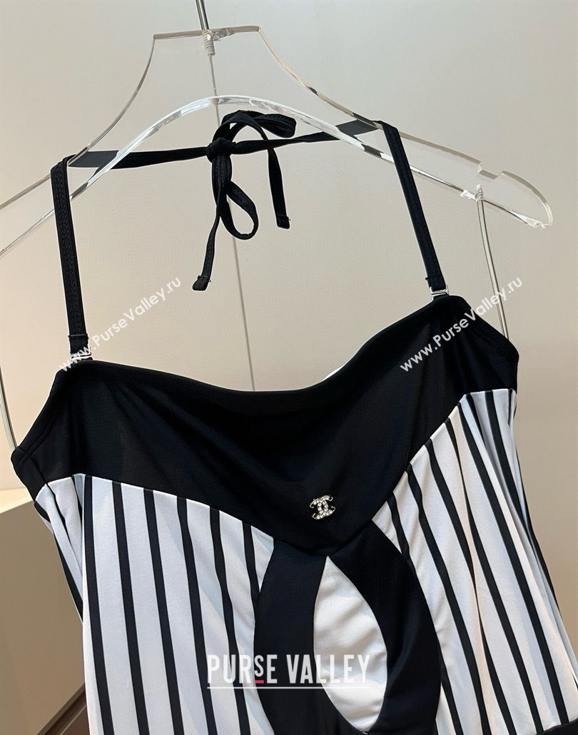 Chanel One-Piece Swimwear with Stripes White/Black 2025 0313 (WM-250313089)