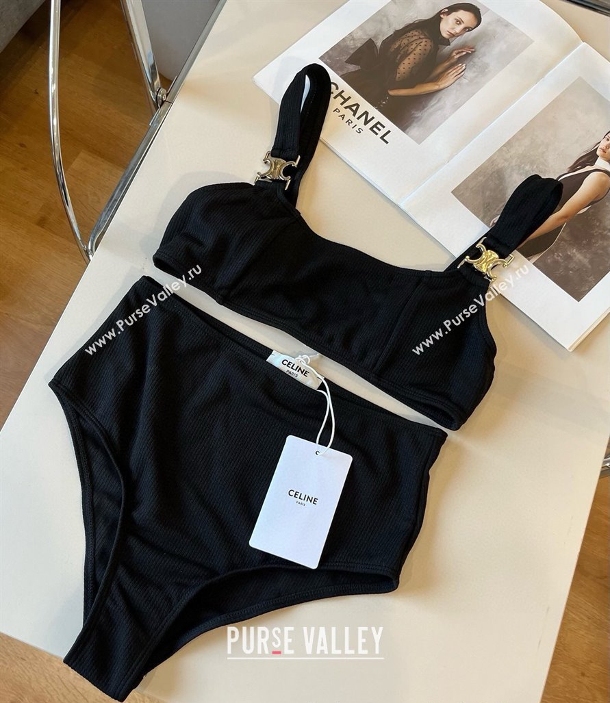 Celine Cotton Two-Pieces Swimwear Black 2025 0313 (WM-250313102)