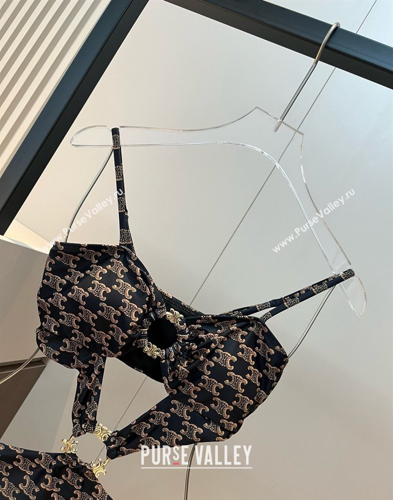 Celine Cutout One-Piece Swimwear Brown 2025 0313 (WM-250313104)