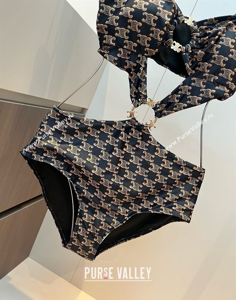 Celine Cutout One-Piece Swimwear Brown 2025 0313 (WM-250313104)