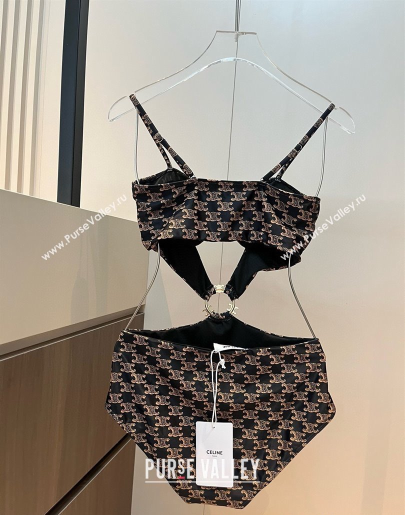 Celine Cutout One-Piece Swimwear Brown 2025 0313 (WM-250313104)
