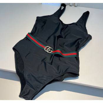Gucci One-Piece Swimwear with Web Belt Strap Black 2025 0313 (WM-250313077)