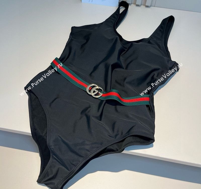 Gucci One-Piece Swimwear with Web Belt Strap Black 2025 0313 (WM-250313077)