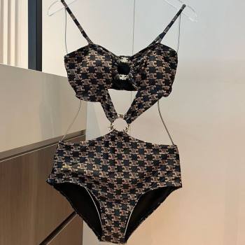 Celine Cutout One-Piece Swimwear Brown 2025 0313 (WM-250313104)