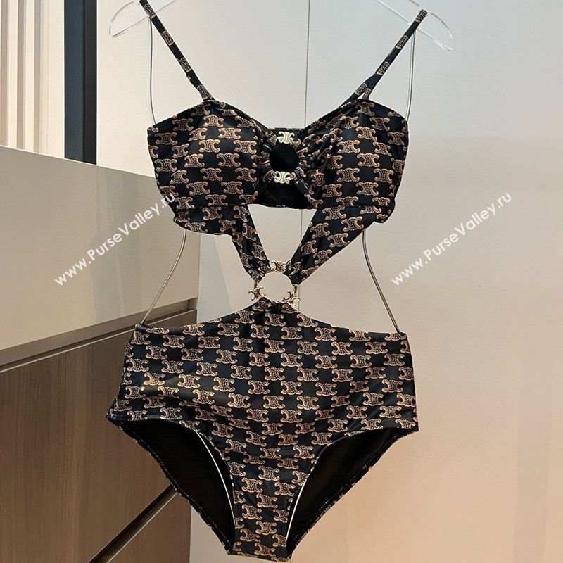 Celine Cutout One-Piece Swimwear Brown 2025 0313 (WM-250313104)