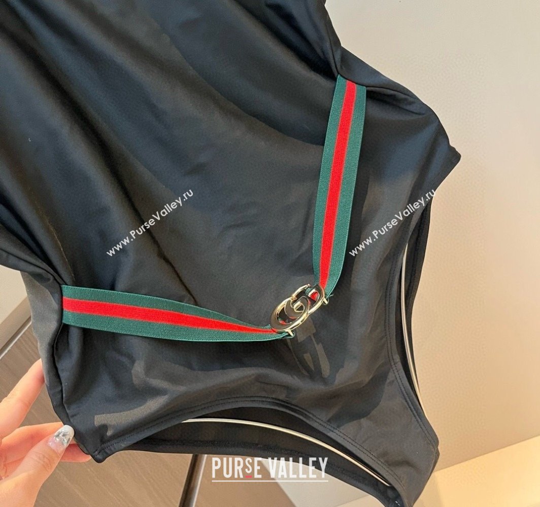 Gucci One-Piece Swimwear with Web Belt Strap Black 2025 0313 (WM-250313077)