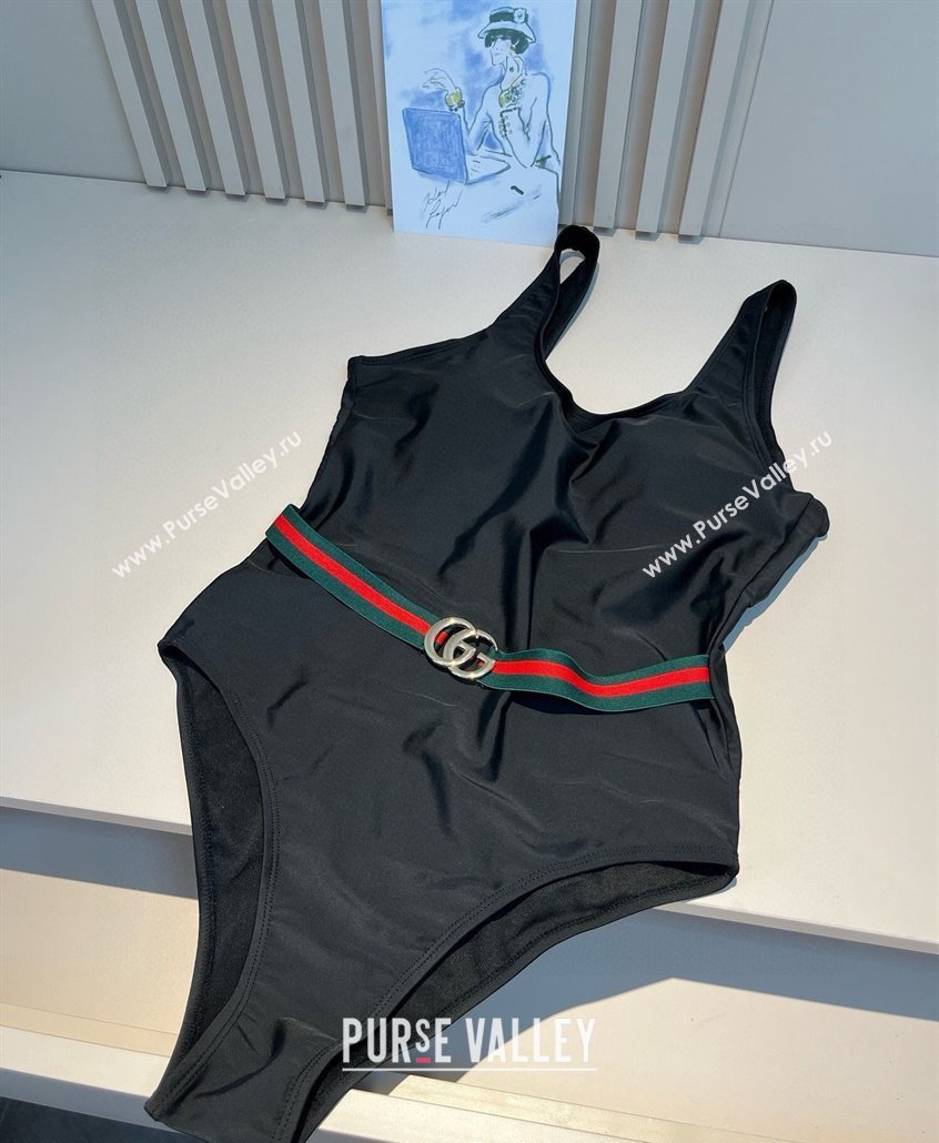 Gucci One-Piece Swimwear with Web Belt Strap Black 2025 0313 (WM-250313077)