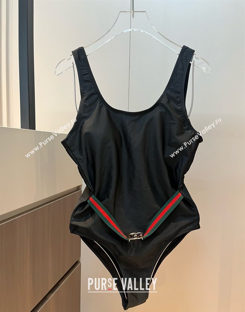 Gucci One-Piece Swimwear with Web Belt Strap Black 2025 0313 (WM-250313077)
