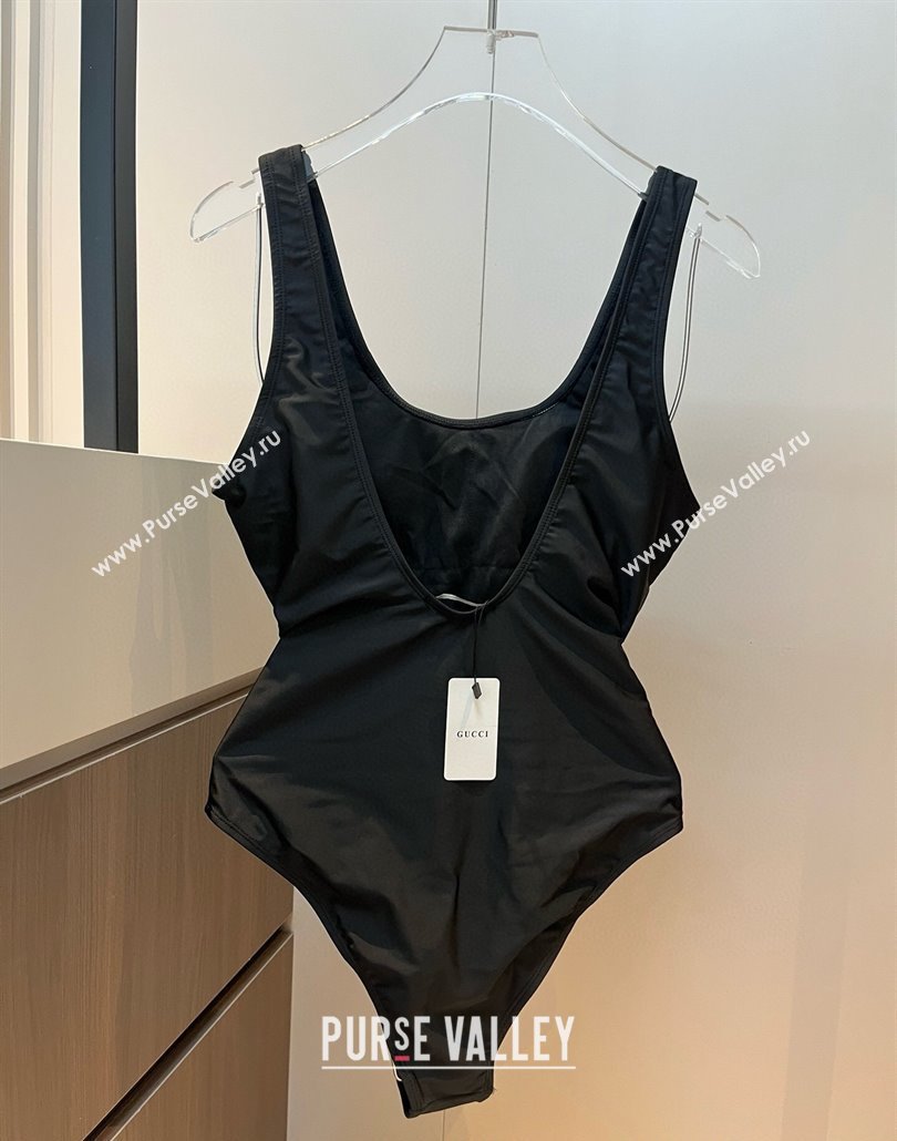 Gucci One-Piece Swimwear with Web Belt Strap Black 2025 0313 (WM-250313077)