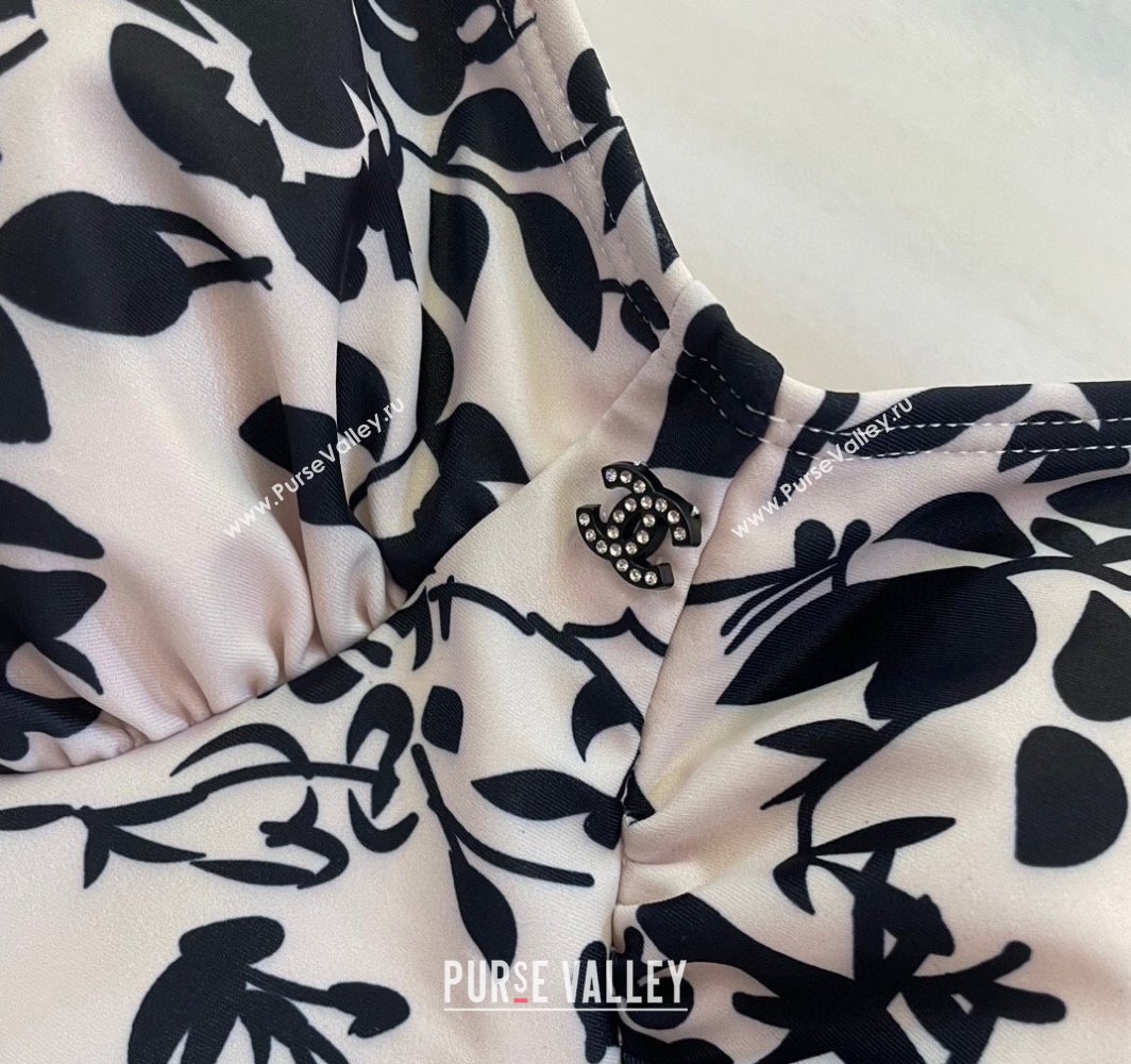 Chanel Printed One-Piece Swimwear White/Black 2025 0313 (shi-250313004)