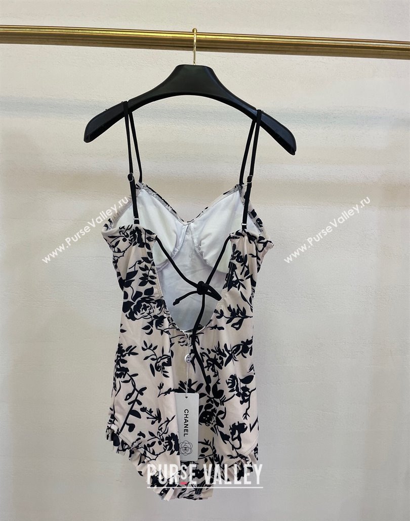 Chanel Printed One-Piece Swimwear White/Black 2025 0313 (shi-250313004)