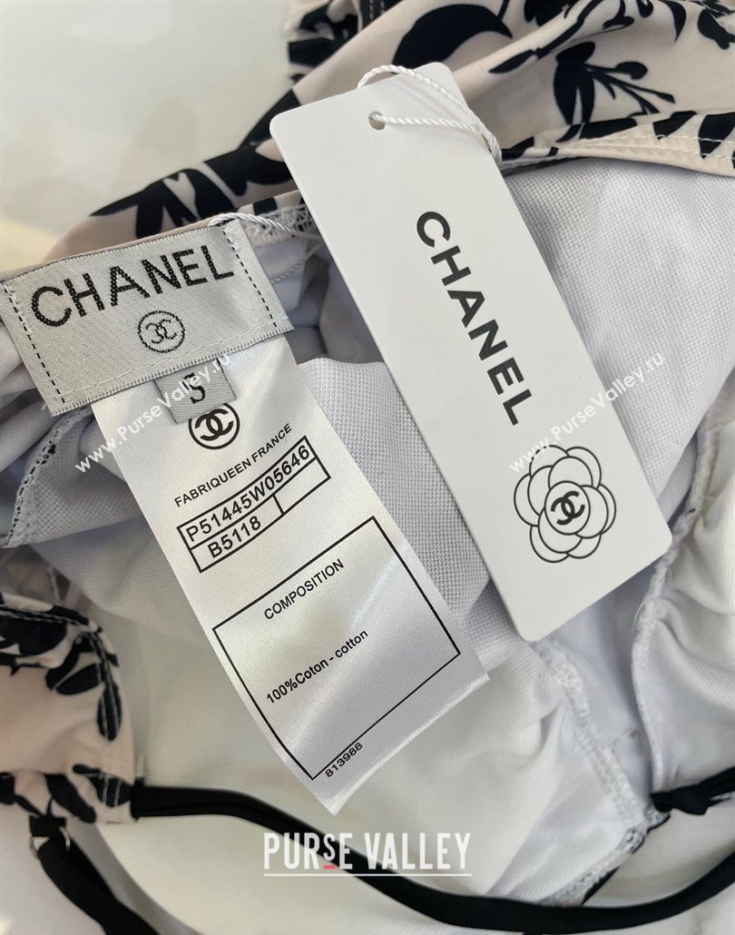 Chanel Printed One-Piece Swimwear White/Black 2025 0313 (shi-250313004)