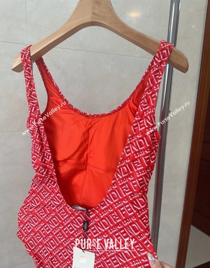Fendi Logo Print One-Piece Swimwear Red 2025 0313 (shi-250313005)