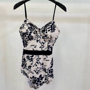 Chanel Printed One-Piece Swimwear White/Black 2025 0313 (shi-250313004)